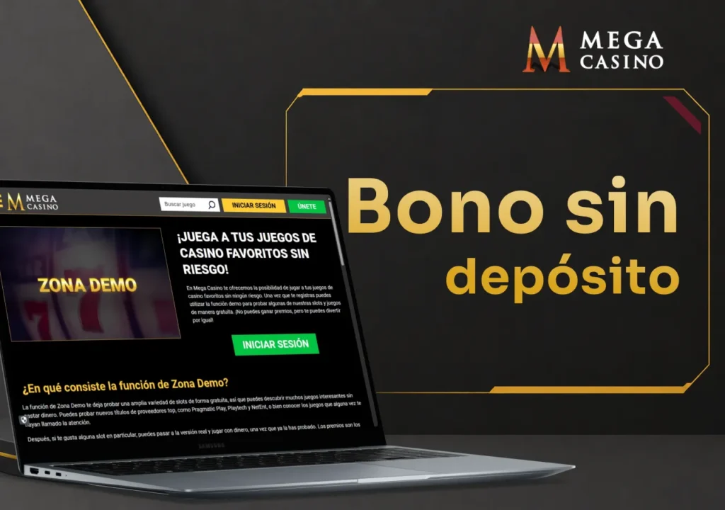 Portátil con la sección de bonos sin depósito disponibles en Mega Casino.